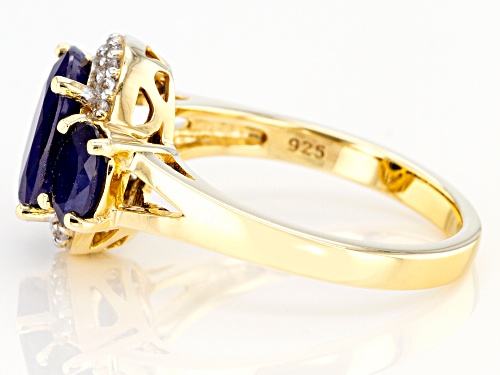 3.74ctw Oval Blue Sapphire with .11ctw Round White Zircon 18k Gold Over Sterling Silver Ring - Size 7