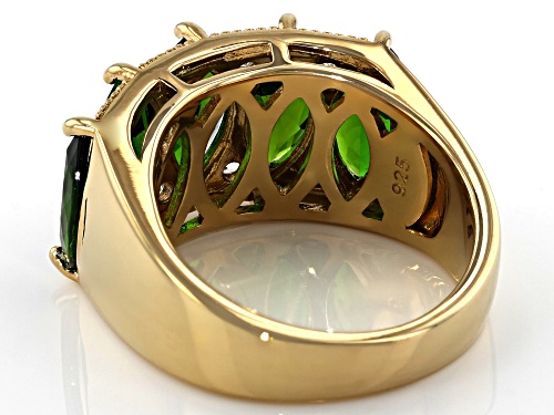 4.67CTW MARQUISE RUSSIAN CHROME DIOPSIDE WITH .31CTW WHITE ZIRCON 18K YELLOW GOLD OVER SILVER RING - Size 7