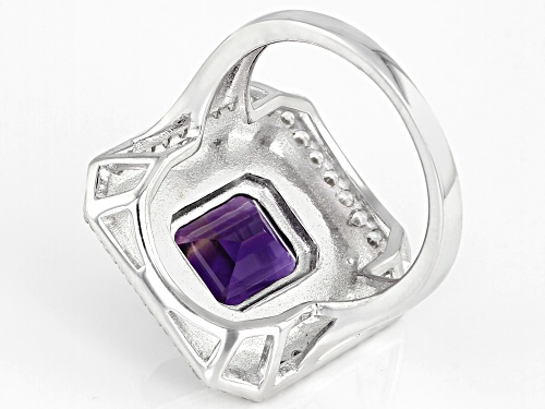 3.13CTW AFRICAN AMETHYST, WHITE MOTHER OF PEARL, WHITE ZIRCON RHODIUM OVER SILVER RING - Size 7