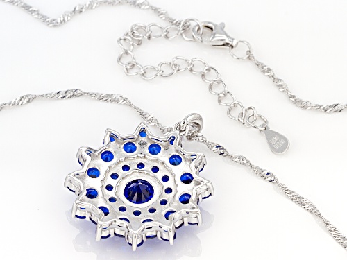 5.75ctw Round Lab Created Blue Spinel Rhodium Over Silver Cluster Pendant With Chain