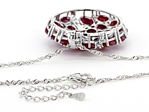 16.13ctw Oval & Round Indian Ruby with .20ctw White Zircon Rhodium Over Silver Pendant W/Chain