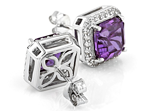 5.09ctw Purple Lab Created Color Change Sapphire & .41ctw White Zircon Rhodium Over Silver Earrings