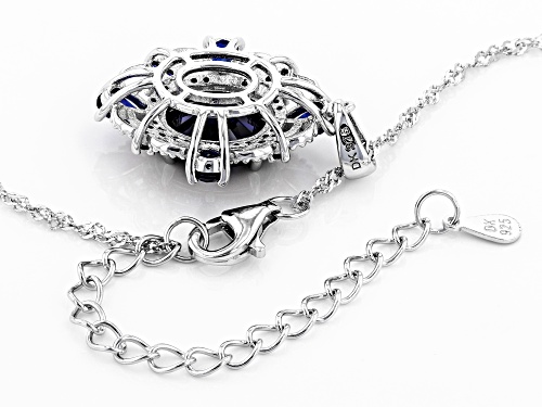 3.54ctw Mixed Lab Created Blue Sapphire with .13ctw White Zircon Rhodium Over Silver Pendant W/Chain
