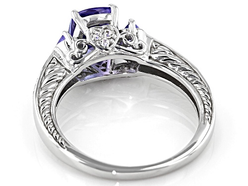 1.54ctw Rectangular Cushion & Marquise Tanzanite With .14ctw White Zircon Rhodium Over Silver Ring - Size 9