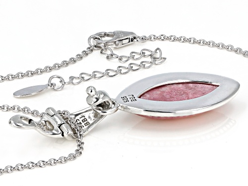 22x10MM MARQUISE CABOCHON THULITE RHODIUM OVER STERLING SILVER SOLITAIRE ENHANCER WITH CHAIN