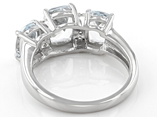 2.20ctw Rectangular Cushion Aquamarine & .08ctw White Zircon Rhodium Over Silver 3-Stone Band Ring - Size 9