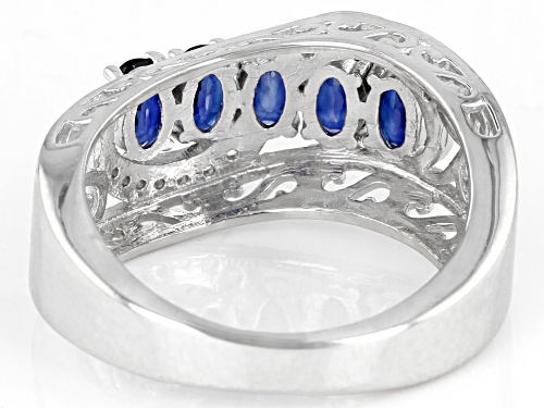 1.45CTW BLUE SAPPHIRE WITH .08CTW WHITE ZIRCON RHODIUM OVER STERLING SILVER RING - Size 8