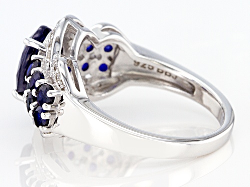 2.83CTW BLUE SAPPHIRE WITH .24CTW WHITE ZIRCON RHODIUM OVER STERLING SILVER RING - Size 7