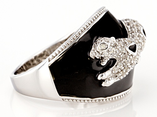 .60ctw white zircon and black enamel rhodium over sterling silver panther ring - Size 8