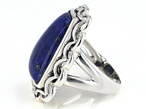 20x15MM FREE FORM LAPIS RHODIUM OVER STERLING SILVER RING - Size 7