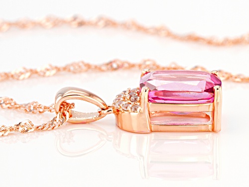 3.40ct Cushion Pink Topaz & .11ctw White Zircon 18k Rose Gold Over Silver Pendant W/Chain