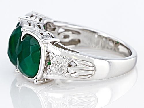 2.32ctw mixed shapes green onyx rhodium over sterling silver 3-stone ring. - Size 7