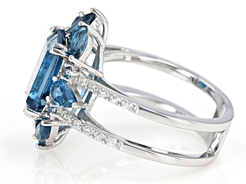 5.11ctw Mixed Shapes London Blue Topaz With .19ctw White Zircon Rhodium Over Silver Ring - Size 9
