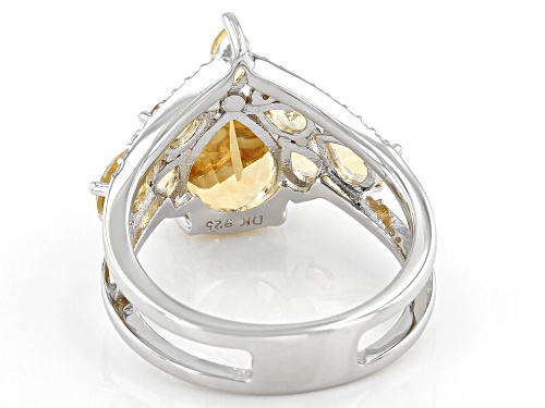 2.87ctw Mixed Shape Citrine With .09ctw Round White Zircon Rhodium Over Silver Band Ring - Size 7