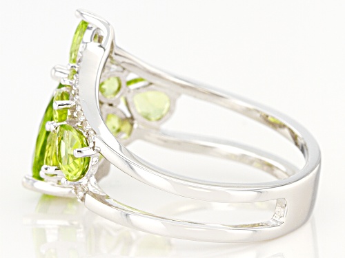 3.13ctw Mixed Shape Manchurian Peridot(TM) With .09ctw White Zircon Rhodium Over Silver Ring - Size 9