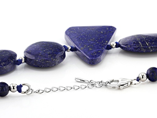 Lapis Lazuli Rhodium Over Sterling Silver Bead Necklace - Size 20
