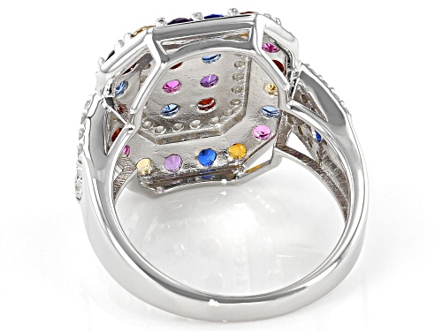 2.39ctw Round Multi-Color Gemstone Rhodium Over Sterling Silver Quad Ring - Size 8