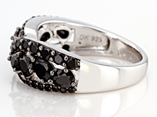 1.16ctw Pear Shape and .84ctw Round Black Spinel Rhodium Over Silver Crossover Band Ring - Size 7
