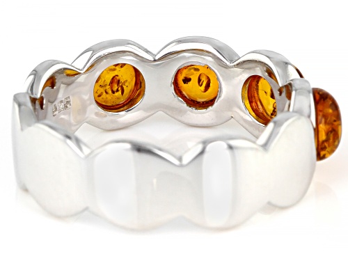 5MM ROUND CABOCHON AMBER RHODIUM OVER STERLING SILVER BAND RING - Size 8