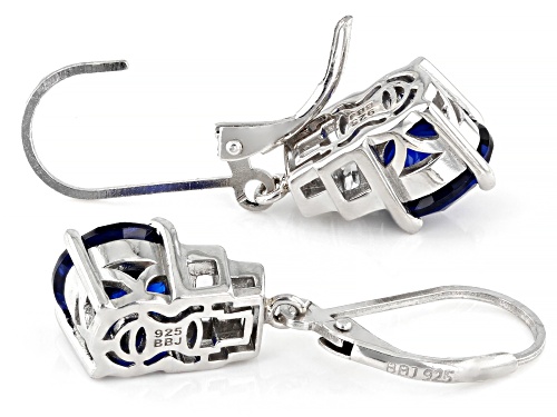 3.32ctw Lab Blue Spinel with 0.55ctw Lab White Sapphire Rhodium Over Sterling Silver Earrings