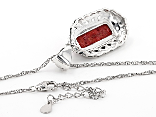 20x6mm Cabochon Red Coral Sterling Silver Pendant With Chain