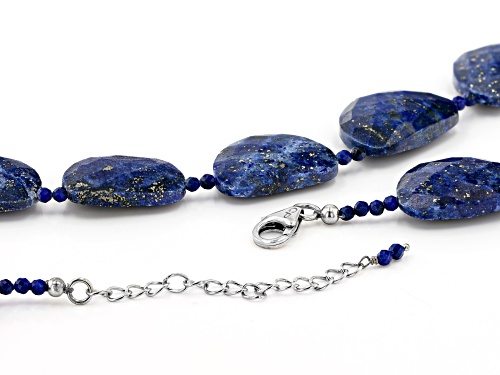 Fancy and Rondelle Lapis Lazuli  Rhodium Over Sterling Silver Necklace - Size 18