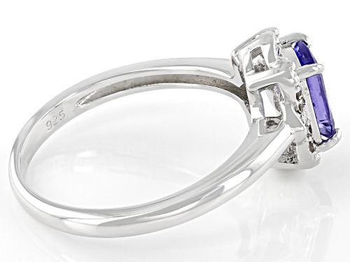 0.77ct Cushion Tanzanite With 0.06ctw Champagne Diamond Accent Rhodium Over Sterling Silver Ring - Size 8