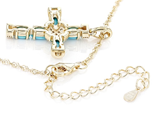 5x3mm Sleeping Beauty Turquoise With 0.18ctw Zircon 18k Yellow Gold Over Silver Cross Pendant/Chain