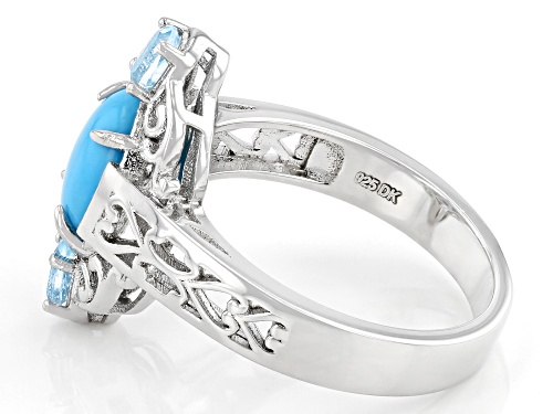 9X7mm Oval Sleeping Beauty Turquoise With 0.37ctw Glacier Topaz Rhodium Over Sterling Silver Ring - Size 8