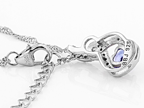 0.35ct Heart shaped Tanzanite With 0.17ctw White Zircon Rhodium Over Silver Pendant With Chain