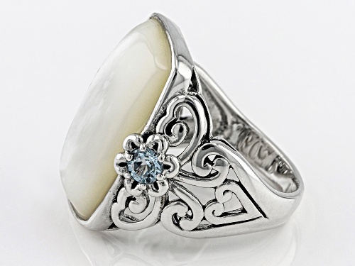 20x14mm Mother-Of-Pearl And 0.34ctw Glacier Topaz (TM) Rhodium Over Sterling Silver Ring - Size 6