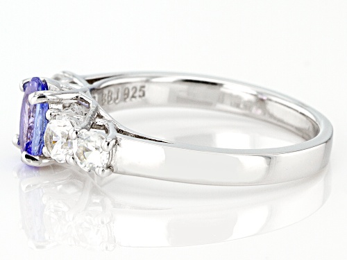 0.56ct Oval Tanzanite With 0.73ctw White Zircon Rhodium Over Sterling Silver Ring - Size 7