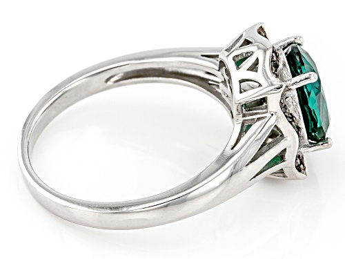 1.40ct Green Lab Created Emerald With 0.06ctw Green Diamond Rhodium Over Sterling Silver Ring - Size 9