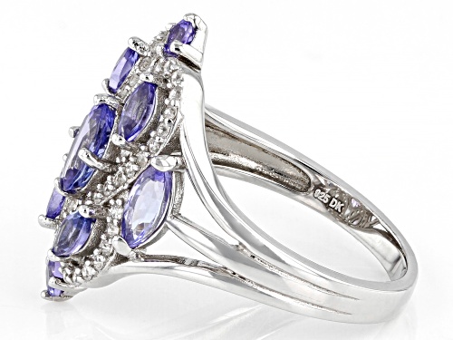 1.15ctw Mixed Shaped Tanzanite With 0.20ctw White Zircon Rhodium Over Sterling Silver Ring - Size 8
