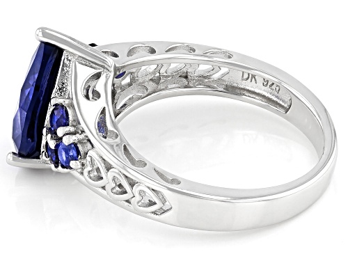 2.98ct Pear Shape & .36ctw Round Lab Created Blue Sapphire Rhodium Over Sterling Silver Ring - Size 11