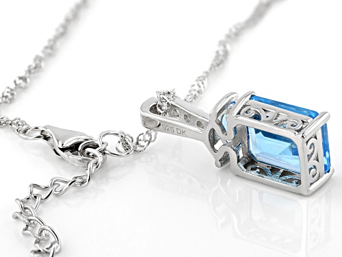 3.26ctw Swiss Blue Topaz With .14ctw White Zircon Rhodium Over Sterling Silver Pendant With Chain