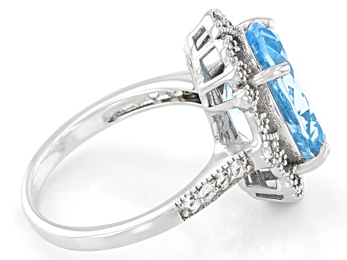 6.38ctw Oval Glacier Topaz™ With 0.10ctw Round White Topaz Rhodium Over Sterling Silver Ring - Size 7