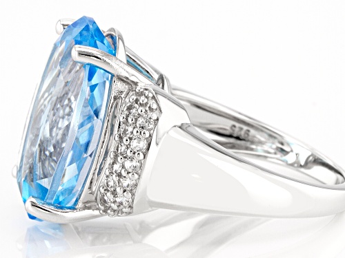 13.73ct Oval Glacier Topaz™ and 0.39ctw White Zircon Rhodium Over Sterling Silver Ring - Size 8