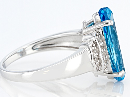3.83ct Marquise Swiss Blue Topaz and 0.23ctw Round White Topaz Rhodium Over Sterling Silver Ring. - Size 9