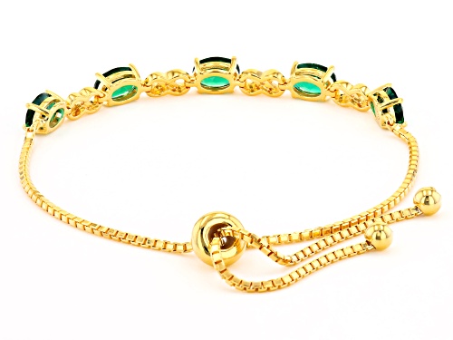 3.06ctw Oval Lab Emerald With 0.03ctw Lab Sapphire 18K Yellow Gold Over Silver Bolo Bracelet