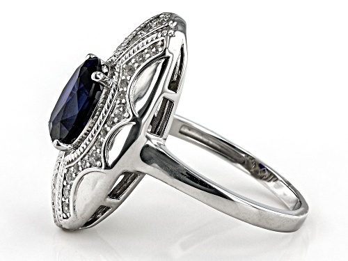 1.85ct Lab Blue Sapphire and 0.55ctw Lab White Sapphire Rhodium Over Sterling Silver Ring - Size 8