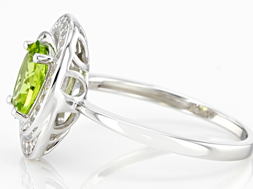 1.11ct Peridot With 0.19ctw Lab Created White Sapphire Rhodium Over Sterling Silver Ring - Size 8