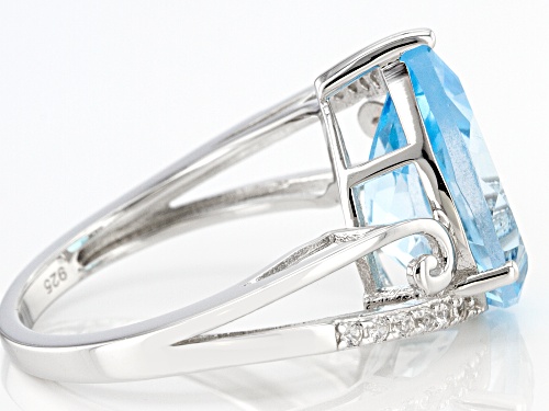 4.70ct Pear Shaped Glacier Topaz With 0.13ctw Lab White Sapphire Rhodium Over Sterling Silver Ring - Size 8
