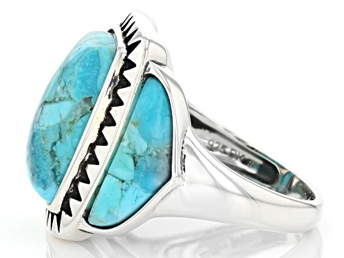 14x10mm Cushion And 13x3mm Free Form Turquoise Oxidized Sterling Silver Ring - Size 6