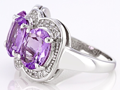 4.34ctw Oval Amethyst With 0.37ctw Round White Lab Sapphire Rhodium Over Sterling Silver Ring - Size 9