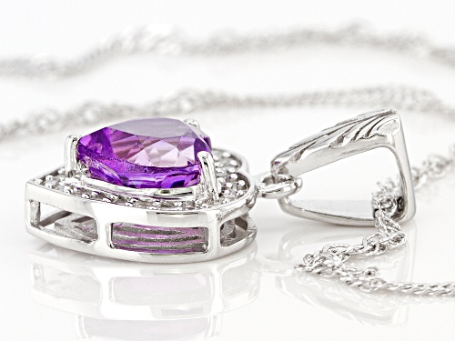 1.39ct Heart Shaped Amethyst With 0.25ctw Lab Sapphire Rhodium Over Silver Pendant With Chain