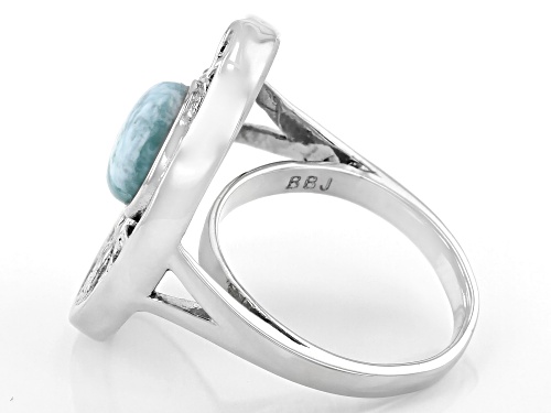 8mm Larimar and 24x19mm Mother of Pearl Rhodium Over Sterling Silver Ring - Size 7