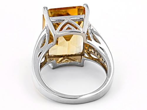 9.98ct Octagonal Citrine With 0.53ctw Round White Zircon Rhodium Over Sterling Silver Ring - Size 8