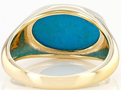 14x10mm Oval Sleeping Beauty Turquoise Solitaire 18K Yellow Gold Over Silver Ring - Size 10