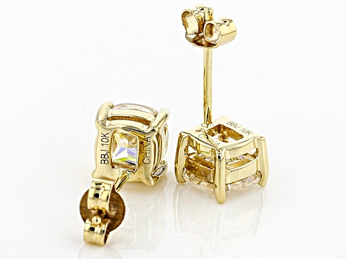 2.46ctw Square Cushion Strontium Titanate Solitaire 10K Yellow Gold Earrings